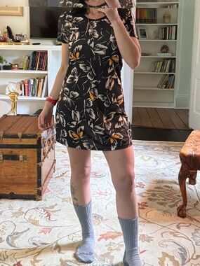 FARM Rio Black Mini Dress with Yellow & Cream Floral Print